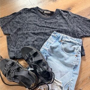 Anine Bing Black Snake-Print Short Sleeve Tee